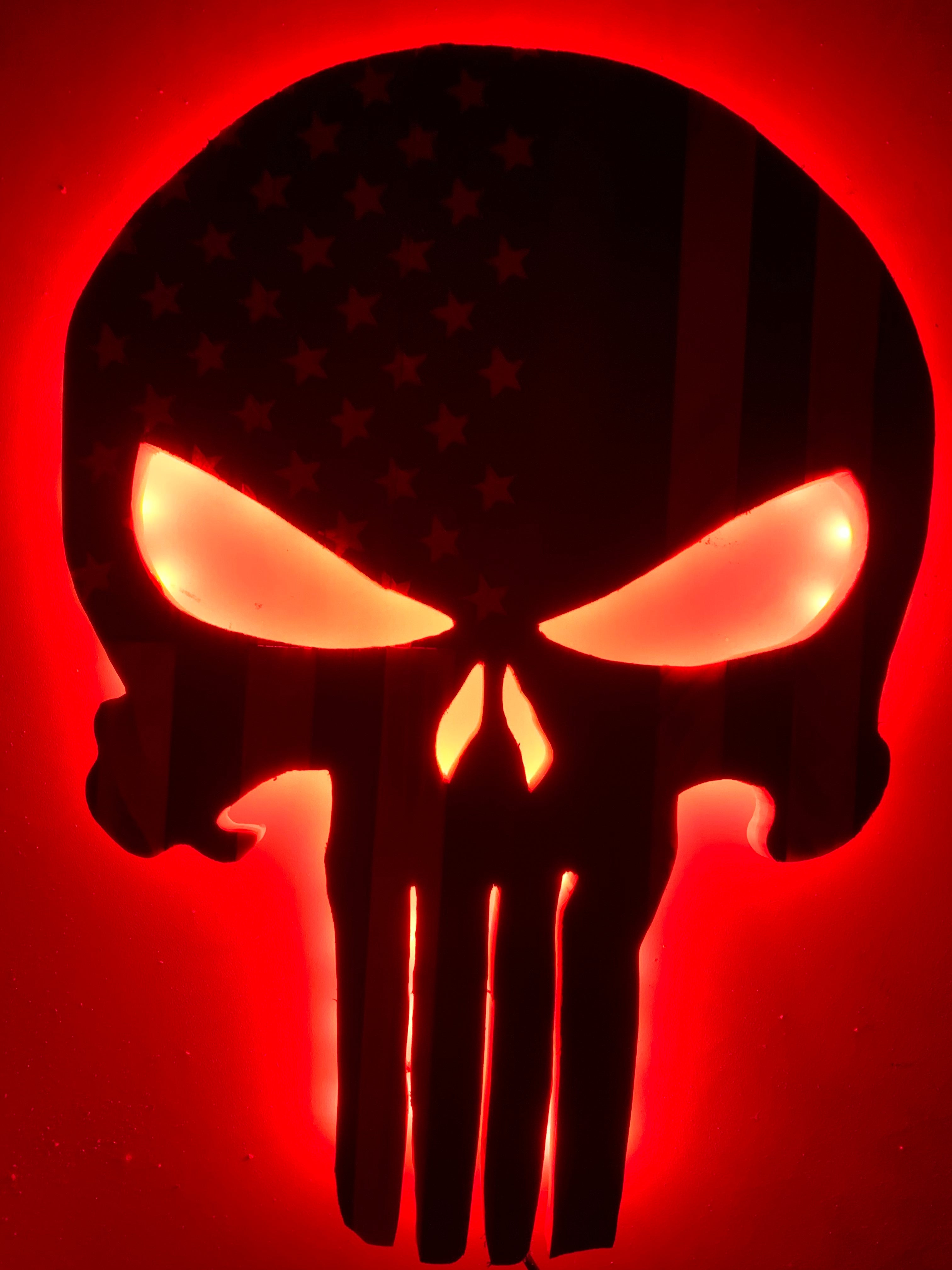 Wooden Thin Blue Line Skull Flag with LED Backlighting