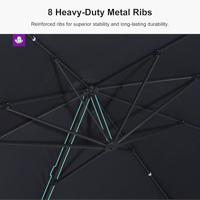PURPLE LEAF 10' × 13' Patio Cantilever Umbrella with Base Outdoor Rectangle Adjustable Offset Umbrellas with 360-degree Rotation and 8 Heavy Duty Metal Ribs for Garden Deck Pool Grey