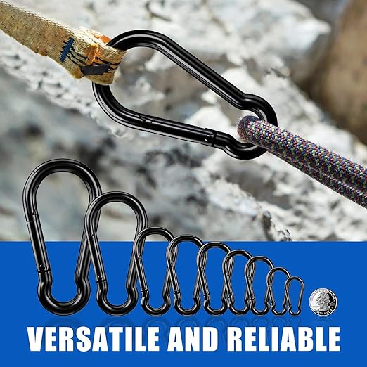 KINLINK 25 Pack Black Carabiner Clip, 2.75 inch Heavy Duty Spring Snap Hook, Small Caribeener Clips for Outdoor Camping, Swing Set, Hammock, Hiking Travel, Fishing, Quick Link Keychain