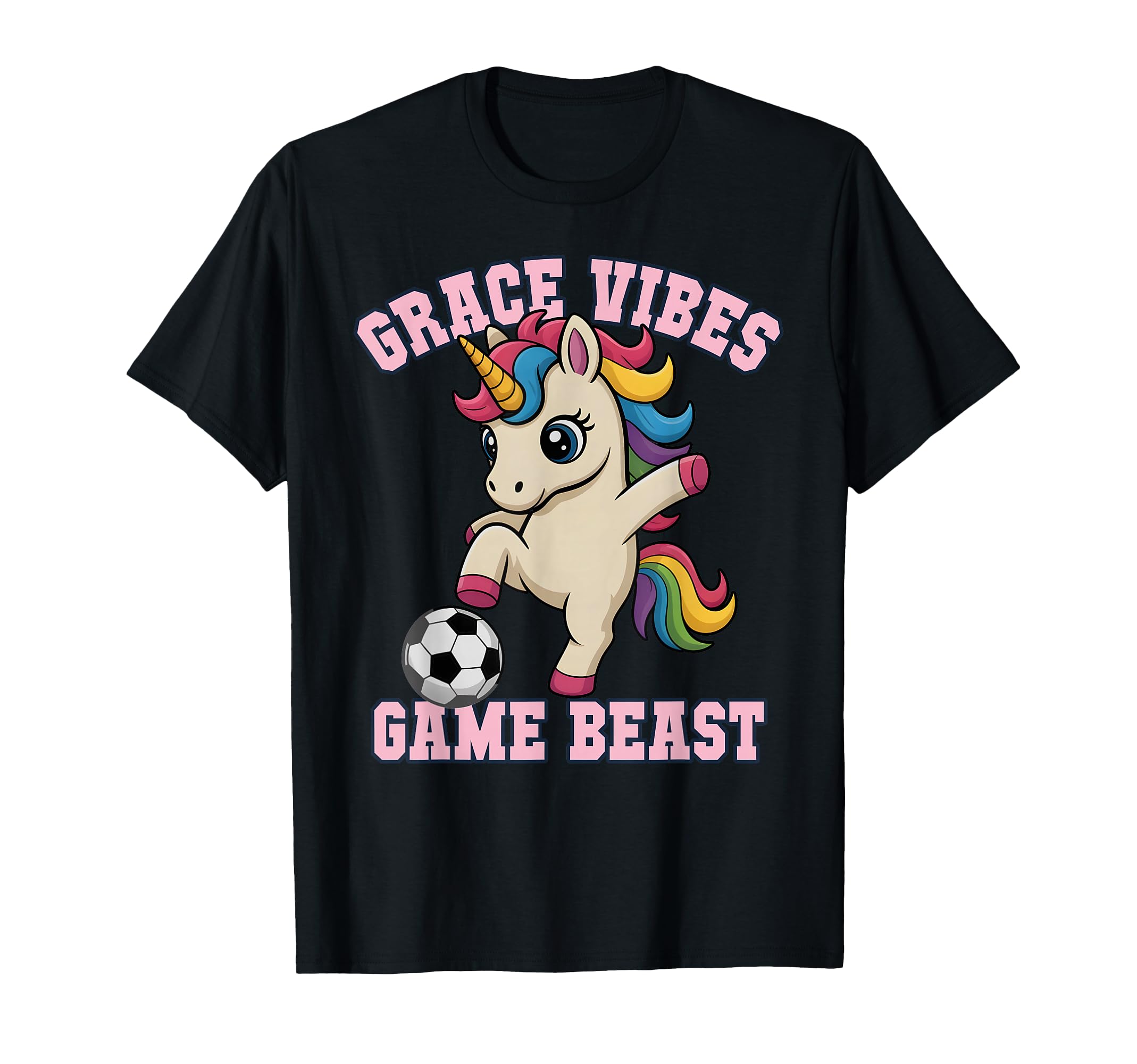 Grace Vibes Soccer Unicorn Just Who T-Shirt - Minimalist Print Men Women