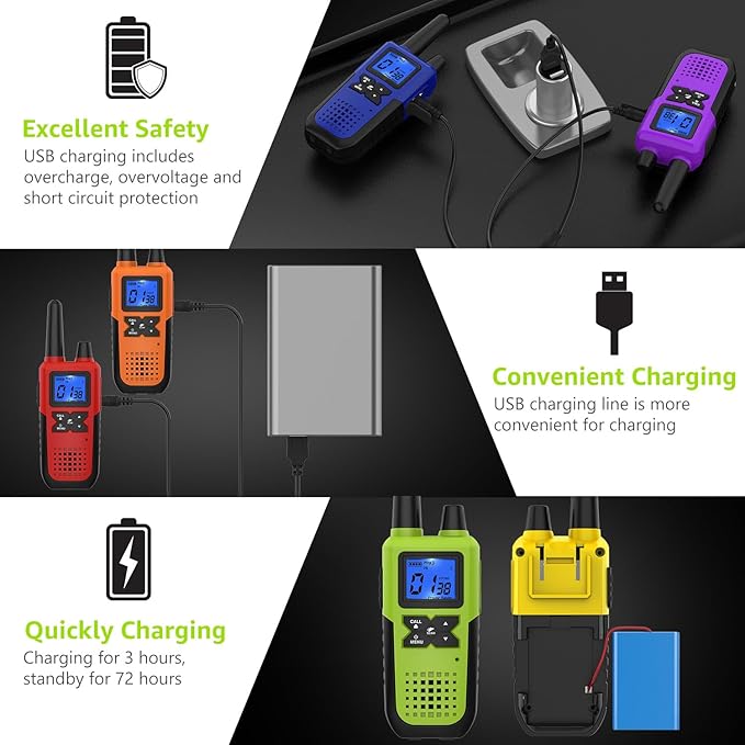Walkie Talkies Rechargeable for Adults Long Range with NOAA Weather Alert, Multi-Purpose 2 Way Radios 4 Pack for Team Work Seniors Care Kids Adventure Family Camping Hiking Skiing Cruise