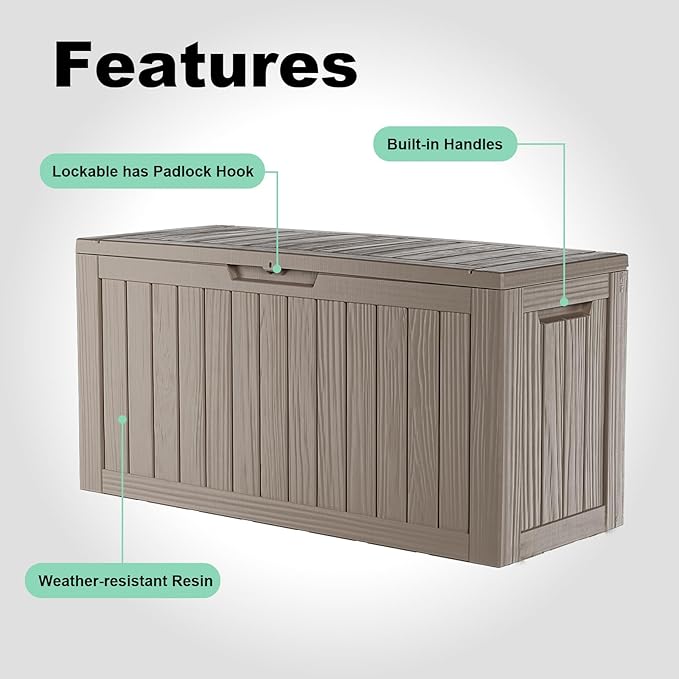 80 Gallon Outdoor Storage Box – Waterproof Deck Box for Garden & Patio,Light Brown