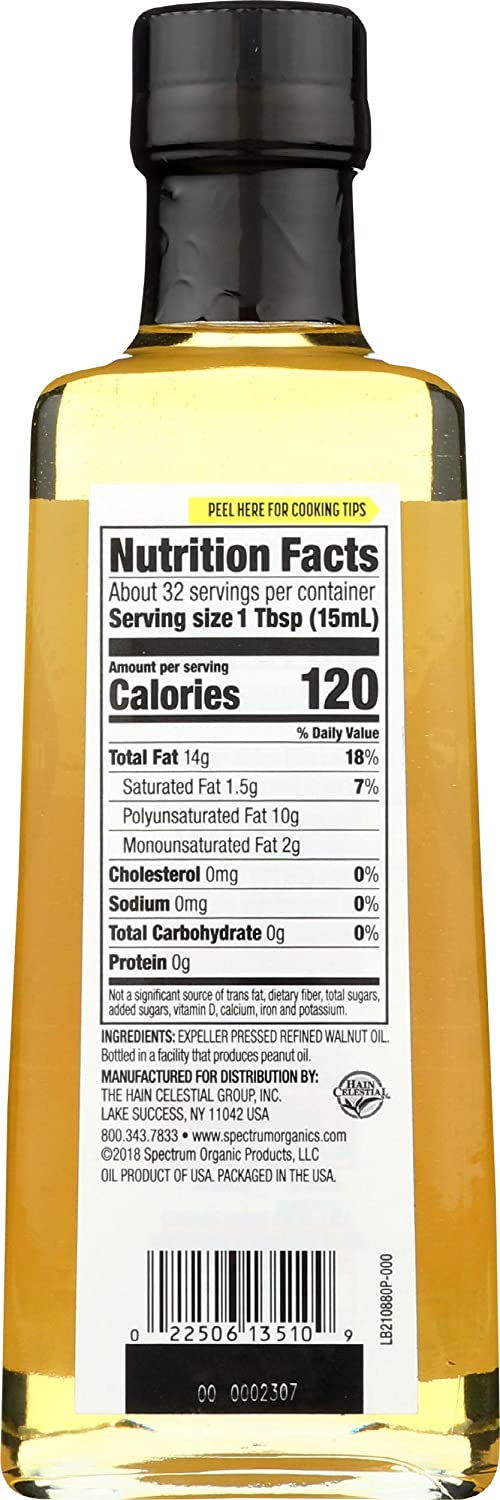 Spectrum Naturals Premium Refined Walnut Oil, Pack of 12 - 16 Fl Oz.