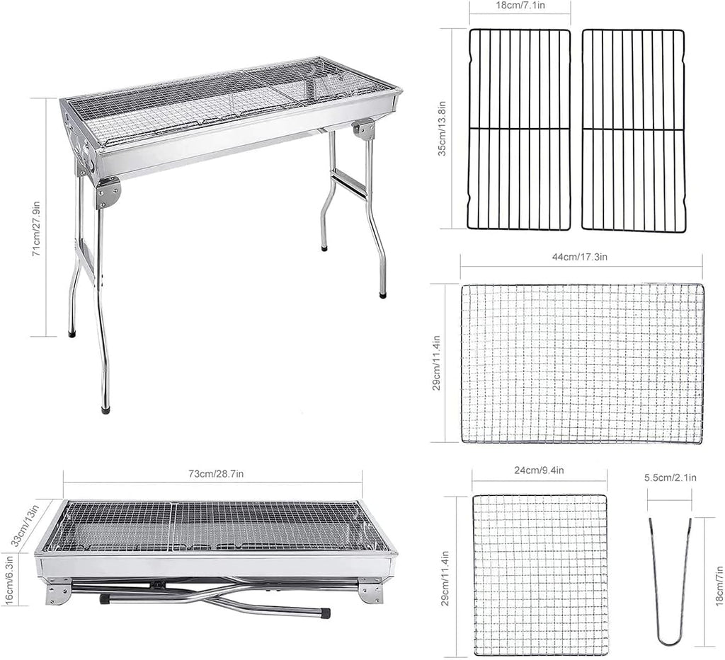 Charcoal Grill, Barbecue Grill Stainless Steel BBQ Smoker Barbecue Folding Portable for Outdoor Cooking Camping Hiking Picnics Backpacking Large