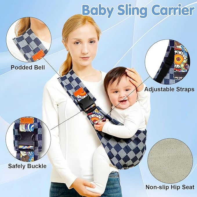 Baby Sling Carrier 2025 Baby Carrier Newborn to Toddler Sling Lightweight Baby Carrier Sling with Adjustable Straps Toddler Carrier Baby Wrap Sling for 10-30 lbs(Black Sailboat)