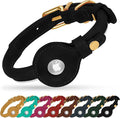 OOPSDOGGY Rolled Leather Dog Collar with Airtag Holder - Reflective Round Airtag Dog Collar - Soft Tracking Pet Collar for Small Dogs Puppy Cats Kitten (Black, M, 12"-15")
