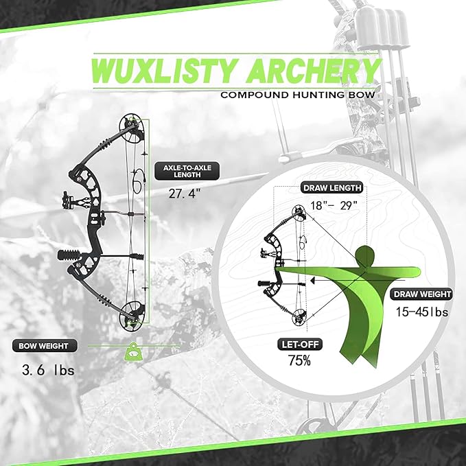 Youth Compound Bow Set 15-45 Lbs for Teens and Beginner, Package with Archery Hunting Equipment, Max Speed 260fps, Adjustable, Right Hand
