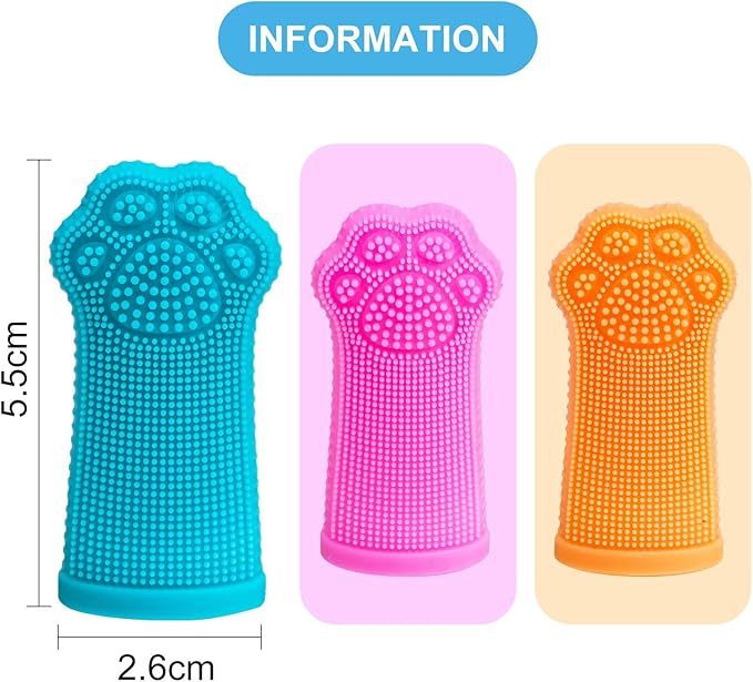 Hera Harmony Finger Toothbrush for Small Dogs, Cats & Puppies, Soft Silicone, 3 Pack