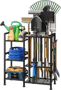 keomaisyto Garden Tool Organizer for Garage Organization, 3 Tier Yard Tool Storage Rack with 35 Long-Handled Tool Slots, Heavy Duty Garden Tool Holder with Large Hooks for Shed, Yard, Garage