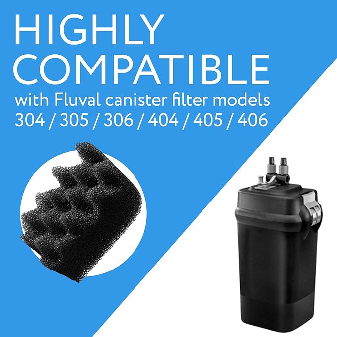 Evergreen Pet Supplies Aquarium Filter Foam Replacement - 4-Pack, Black - Compatible with Fluval 304/305/306 & 404/405/406 Models - Fish Tank Accessories & Aquarium Filters