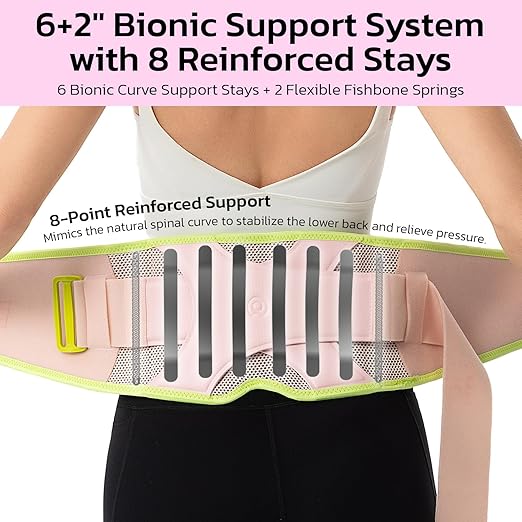 Back Brace for Lower Back Pain Relief, 8X Powerful Support System,Lumbar Support Belt for Men & Women Ergonomic 3D Design with Adjustable Strap for Fitness Running Home Pilates Hot Pink S
