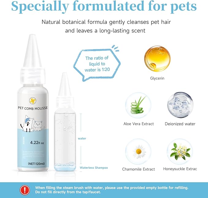 Pet Steam Brush for Dog & Cat – 3-in-1 Spray Hair Removal Comb for Shedding & Grooming Water-Free Shampoo, Bath Gloves,Bath Brush, Tooth & Ear Brush, Towel (10PCS)