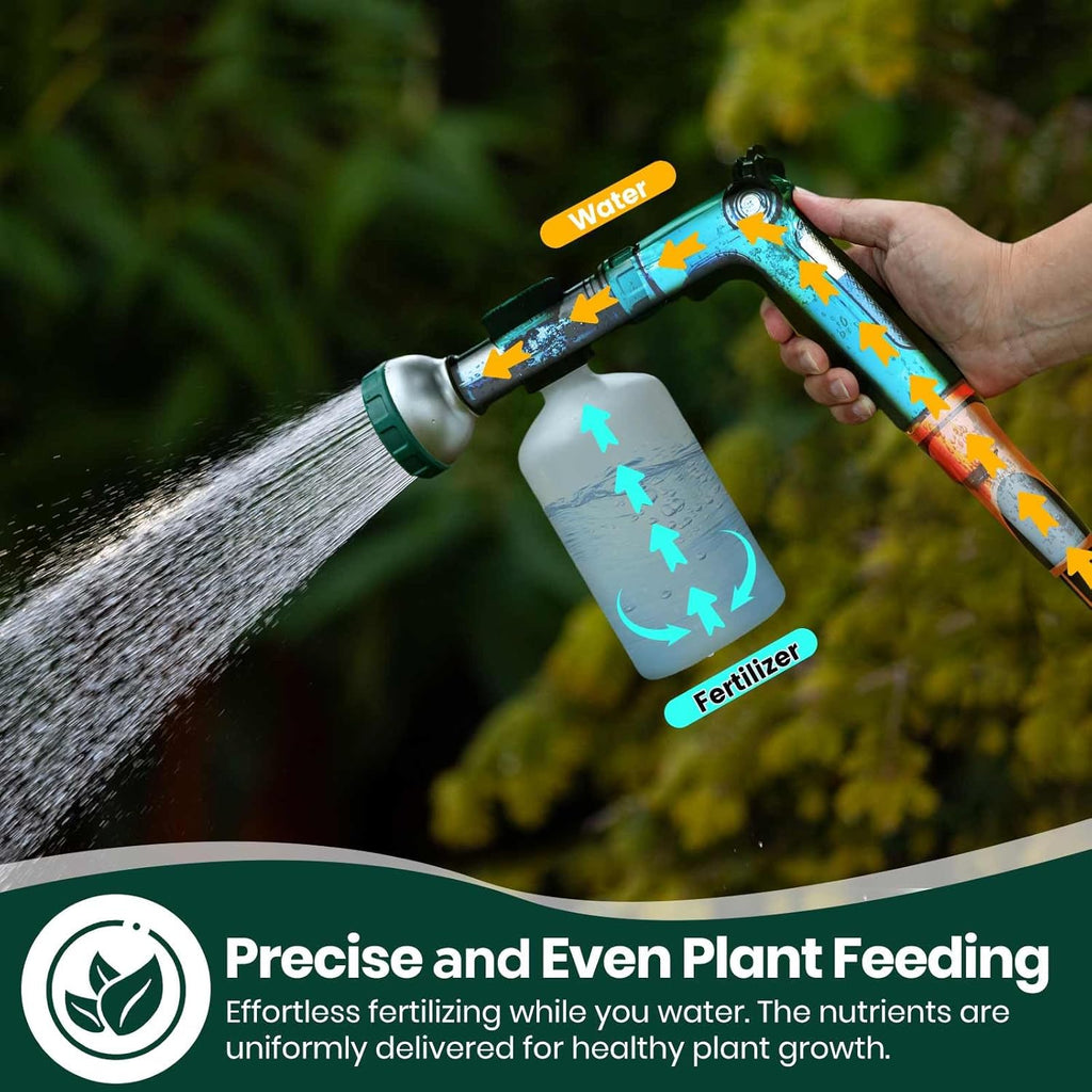 VENETIO 8-Dial Hose End Sprayer for Liquid Fertilizer/Soap | Precision Lawn, Yard & Garden Feeder with 34oz Bottle for Uniform Fertilizing and Watering Plants | Hose Attachment Nozzle Spray Gun
