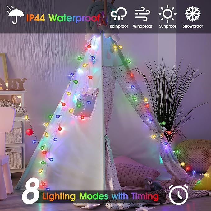 22.9ft 70LED Globe String Lights Outdoor,Crystal Fairy Light IP44 Waterproof Outdoor Hanging Decorative Lights for Home Tent Patio Garden Party Wedding Decor