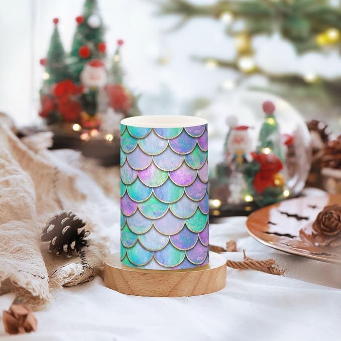 Vdsrup Flameless Candles Set of 2 Purple Teal LED Candles with Timer Battery Operated Mermaid Scale Candle Lights Flickering with Remote for Home Bedroom Decor