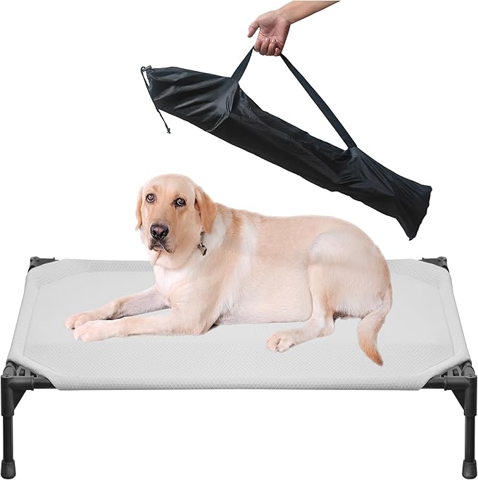 Soft Mesh Elevated Pet Bed for Large Medium Dogs Outdoor Resting Cot with Water-Resistant, Air-Permeable, Cooling and Anti-Skid Portable Dog Bed, Up to 120 lbs, 43.2" L x 31" W x 7.5" H, Gray