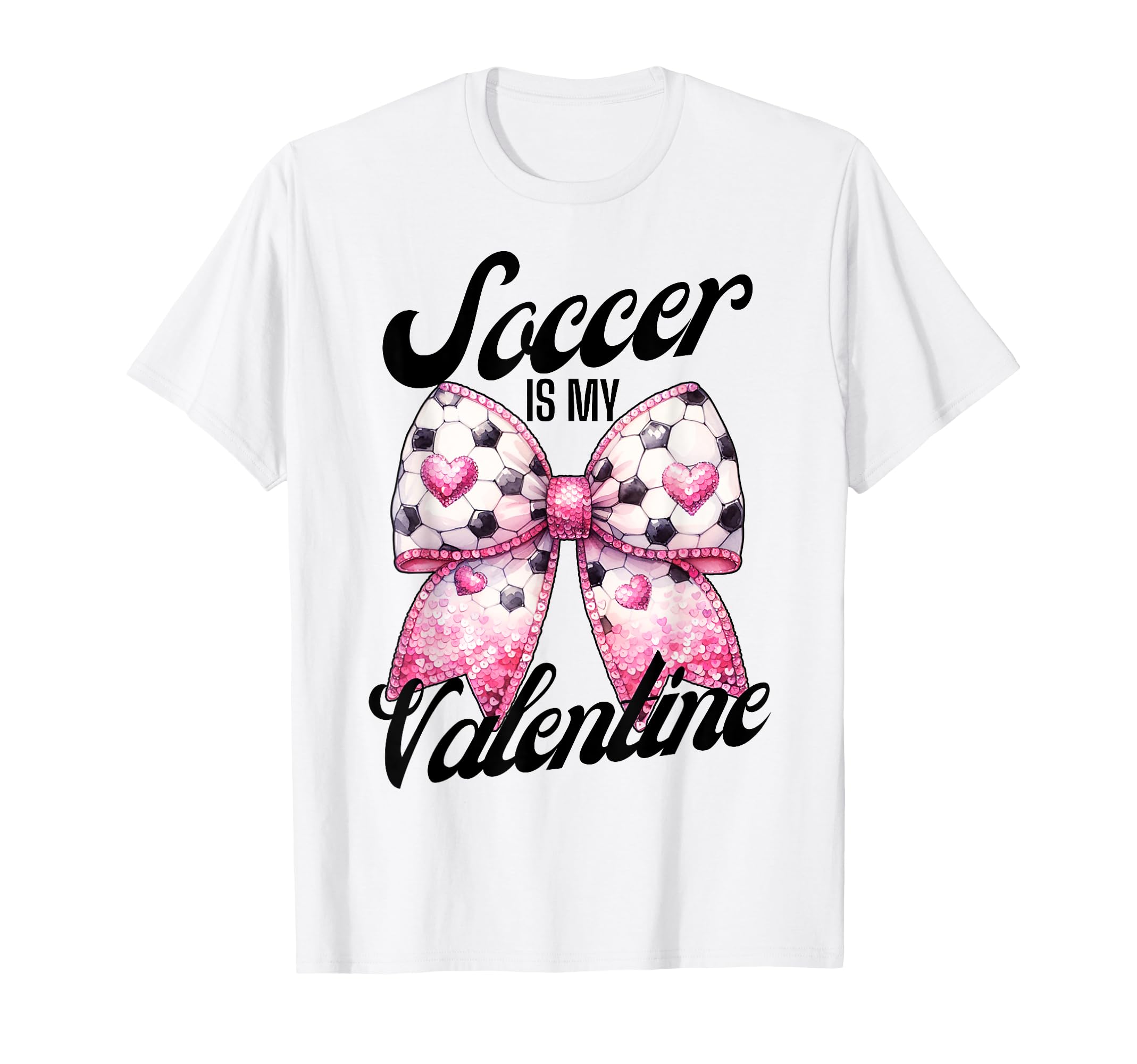 Soccer Is My Valentine Coquette Bow T-Shirt - Minimalist Print for Adults