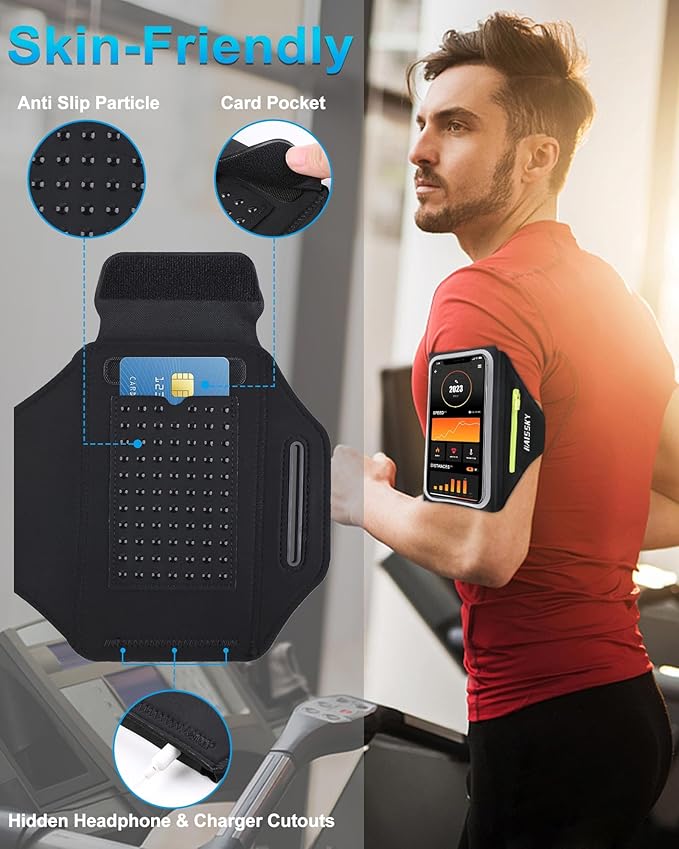 Arm Band for Phone for Running with Foldable Straps, 6.9‘’ Running Armband Phone Holder for iPhone 16 15 14 13 12 11 Pro Max Galaxy Pixel, Running Essentials for Women with Car Home Key Earphone Bag