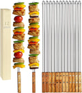 12 Pack Kebab Skewers 23.5 Inch Long Flat Stainless Steel Grilling BBQ Skewer Reusable Barbecue Skewers with Wood Handle,Ideal for Koubideh Persian Brazilian Chicken Shrimp Turkish Shish Kabob