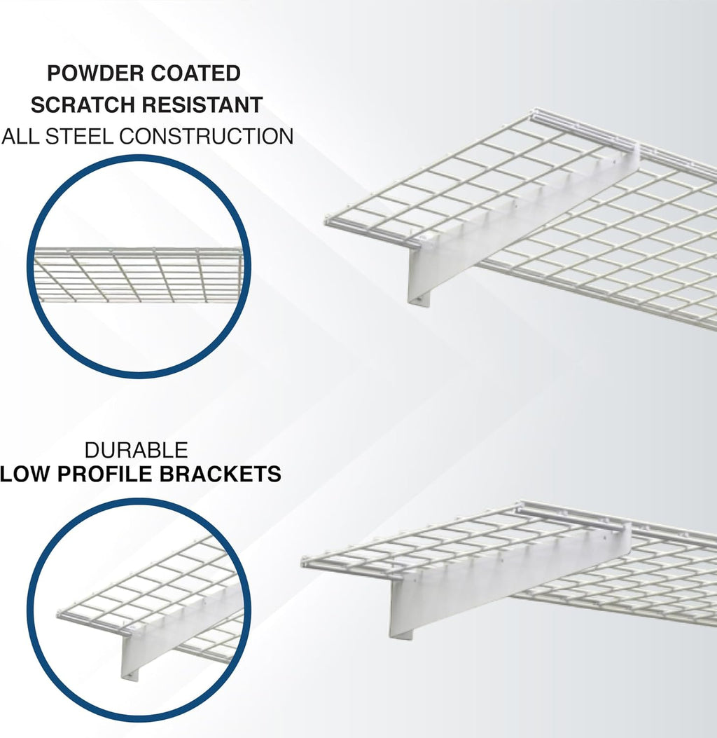 00967 2-Pack Heavy Duty Steel Garage Shelving, 45”x 15” Wall Mounted Shelve,Max Shelf Load 200 Pounds, White Powder Coated