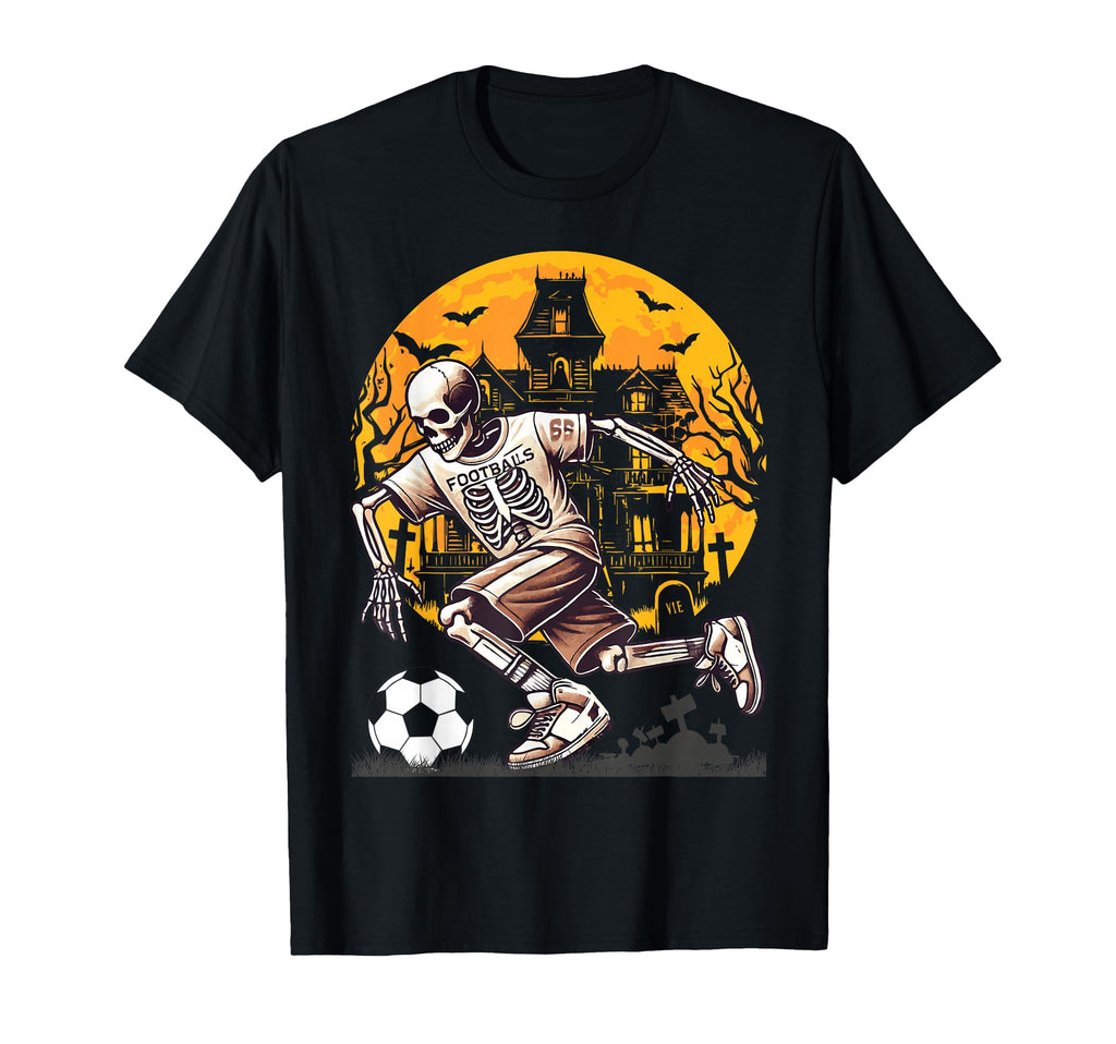 Skeleton Playing Football Soccer T-Shirt - Casual Everyday Wear Unisex