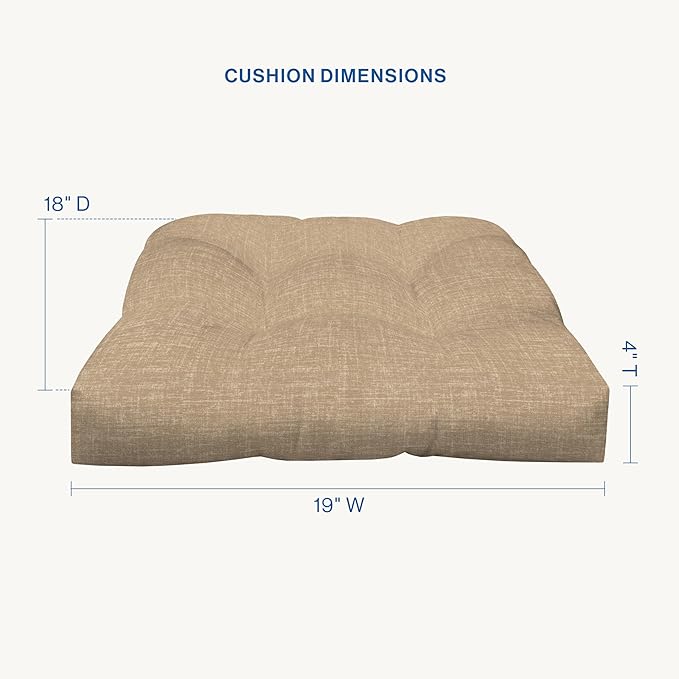 Honeycomb Outdoor Essentials Set of 2 Tufted Seat Pads, 19 x 18, Hampton Texture Neutral Dining Chair Cushions for Patio Furniture