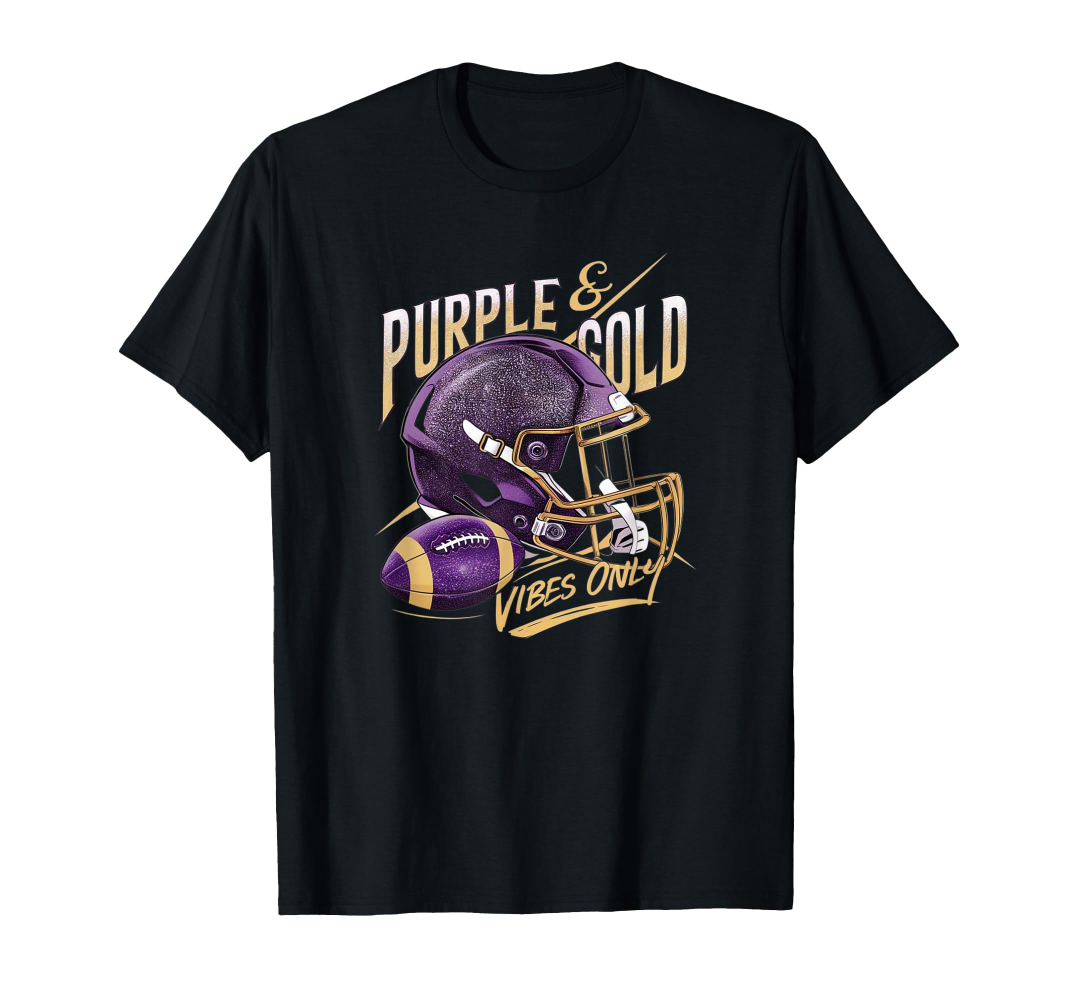 Purple Gold Vibes Only Football Player T-Shirt - Novelty Apparel Unisex