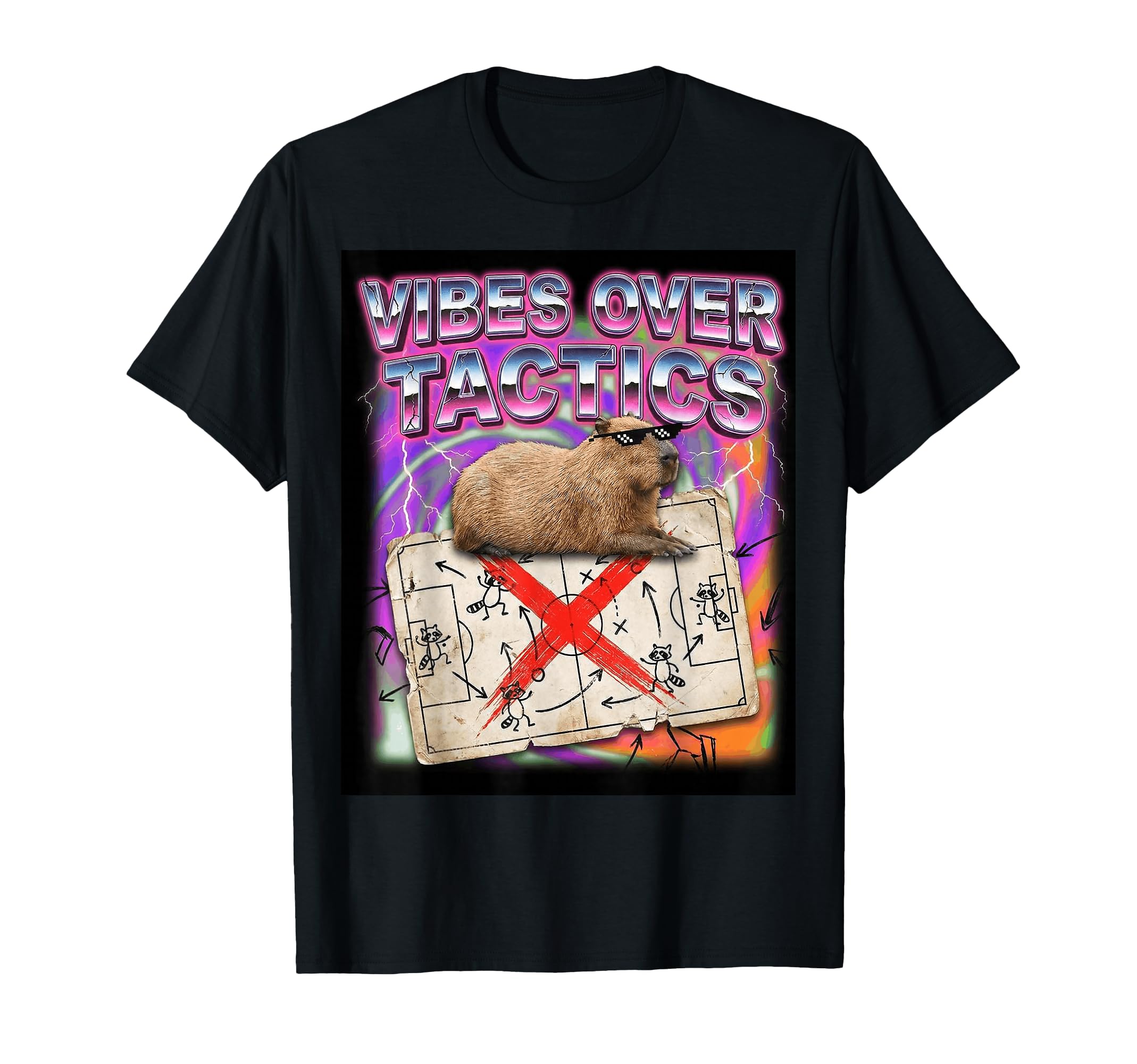 Vibes Over Tactics Meme Capybara T-Shirt - Novelty Apparel for Adults