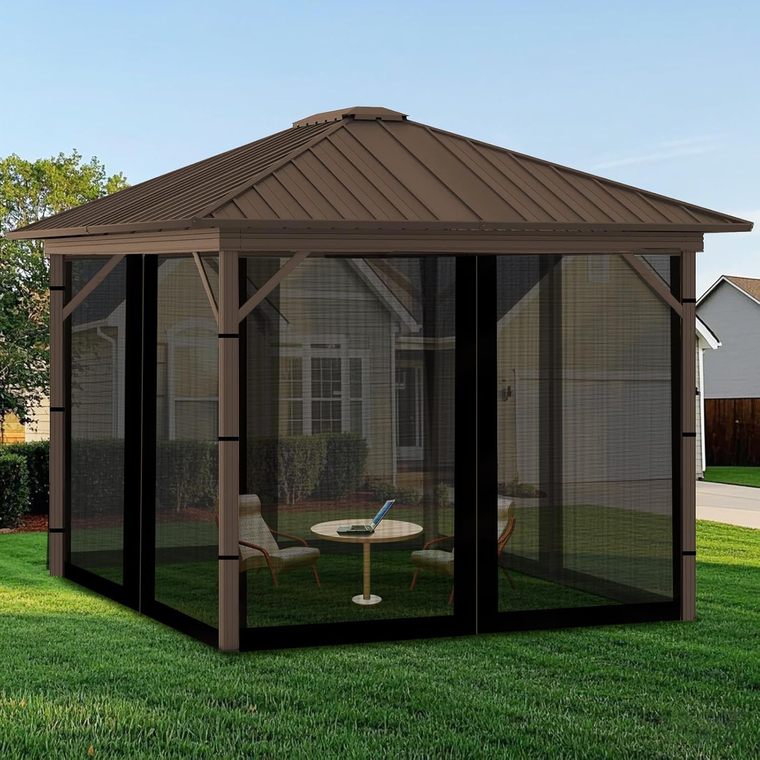 Replacement Gazebo Mosquito Netting 10' x 10',Universal Netting for Canopy Tent,4-Panel with Zipper for Outdoor Patio,Backyard (Mosquito Net Only,Black)
