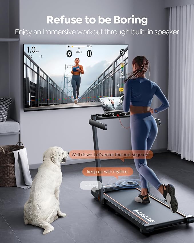 2 in 1 Folding Treadmills for Home Small Office, 2.5HP Walking Pad Treadmill with Handle Bar, 300lbs Capacity, Copmact Protable Treadmill with Smart APPs, 12 HIIT Modes and Touch Screen