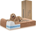 Orthopedic Dog Beds for Large Dogs, 7" Memory Foam Dog Beds with Waterproof Liner, Chew Proof Microsuede Cover, Removable and Washable, Nonskid Bottom, 48"x30" L Khaki