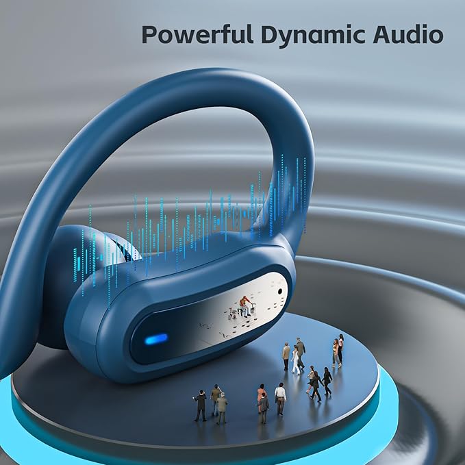 Wireless Earbuds Bluetooth Headphones, Bluetooth 5.3 Stereo Over Ear Buds,Noise Cancelling Mic, IPX7 Waterproof Headset for Workout/Running - Blue