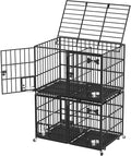 aboxoo 48 inch Stackable Heavy Duty Metal Dog Crate for 4 Dogs/Large Dog,All Metal Open Top Access,Escape Proof Cage,Dog Kennel Indoor with Wheels,Floor Grid, Tray, Divider and Feeding Bowl