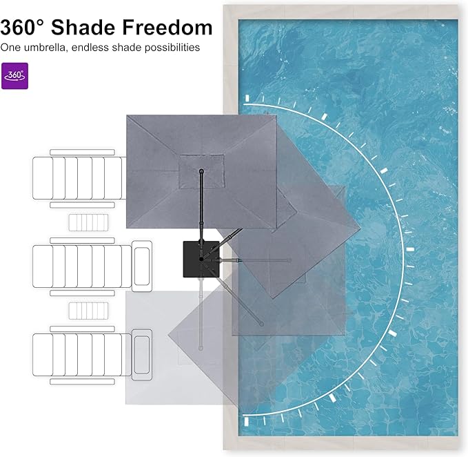 PURPLE LEAF 10' X 13' Rectangle Patio Umbrella Outdoor Large Aluminum Cantilever Umbrella with 3-Year Fade Resistance Recycled Fabric and 360-degree Rotation for Deck Pool Garden, Mist Grey