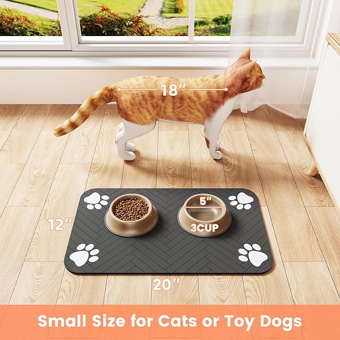Pet Feeding Mat-Absorbent Pet Placemat for Food and Water Bowl, with Waterproof Rubber Backing, Quick Dry Water Dispenser Mat for Dog and Cat (17"x27", Beige)