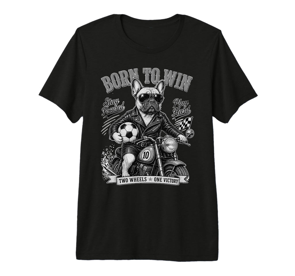 French Bulldog Ride Motorbike Love Footbal T-Shirt - Trendy Graphic Unisex