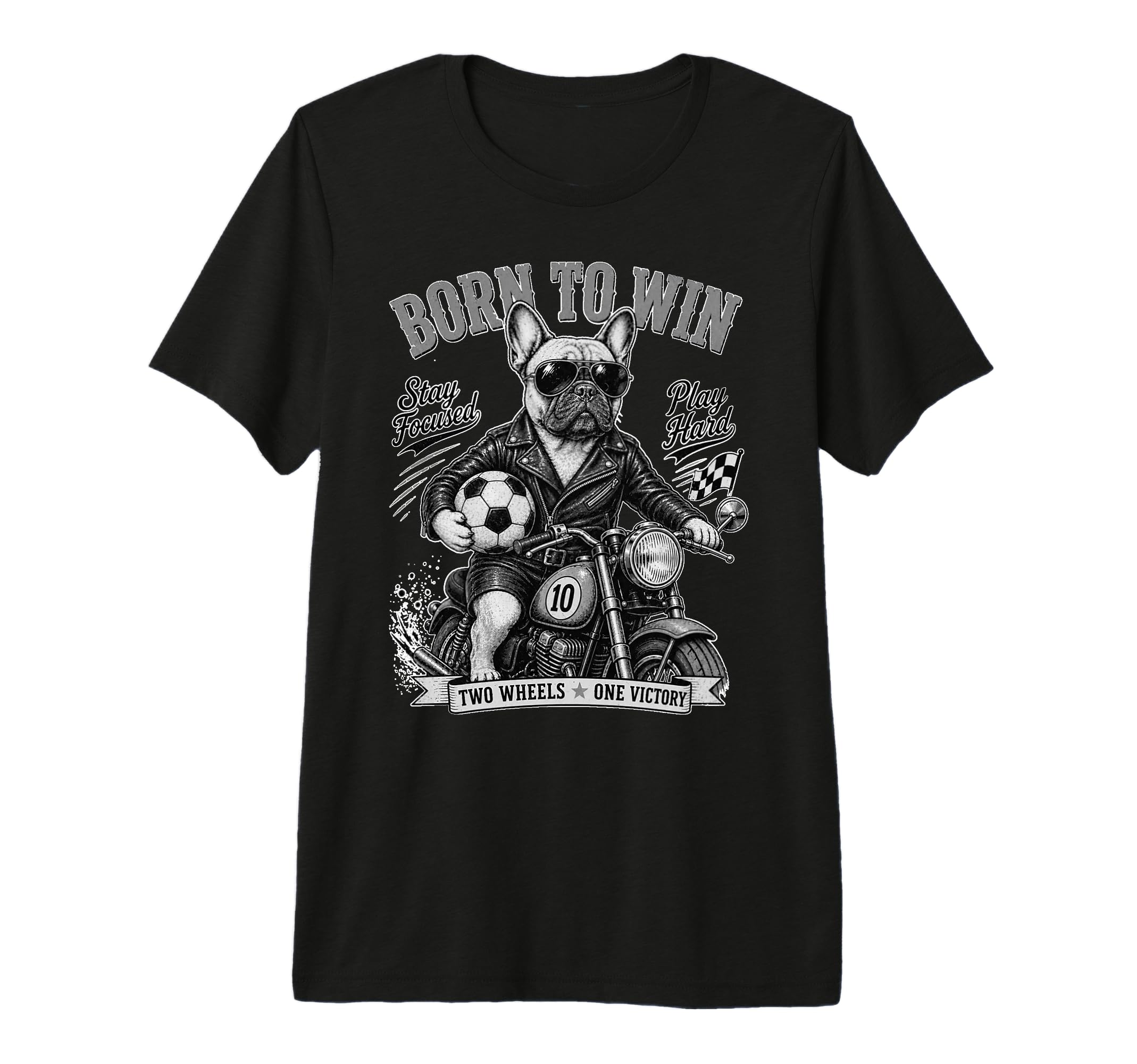French Bulldog Ride Motorbike Love Footbal T-Shirt - Trendy Graphic Unisex