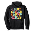 My Soccer Cousin Era Game Day Groovy Hoodie - Graphic Print for Adults