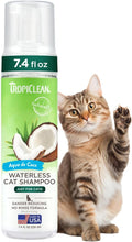 TropiClean No Rinse Waterless Cat Shampoo | Dandruff Treatment | Moisturizing Dry Shampoo for Dry Skin | USA Made | Aqua de Coco Scent | 7.4oz.