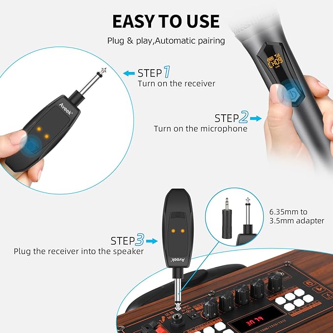 Aveek Wireless Microphone for Karaoke, 2.4GHz Rechargeable Karaoke Microphone(Work 10hs), for Speaker, Karaoke Machine,Church, Speech, Wedding, Party Singing, Grey&Red, 2 Packs