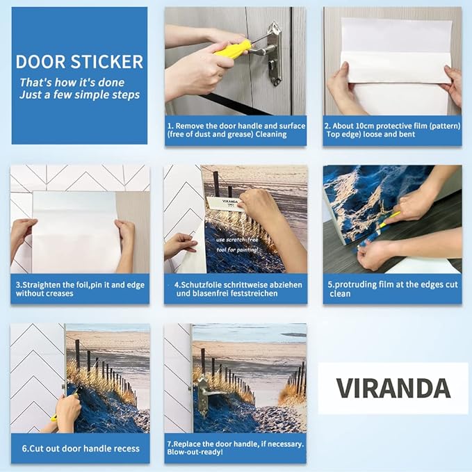 3D Pier Door Stickers - Blue PVC Waterproof Peel & Stick Wall & Door Decals - 37.4" x 84.6" - 2 Pieces