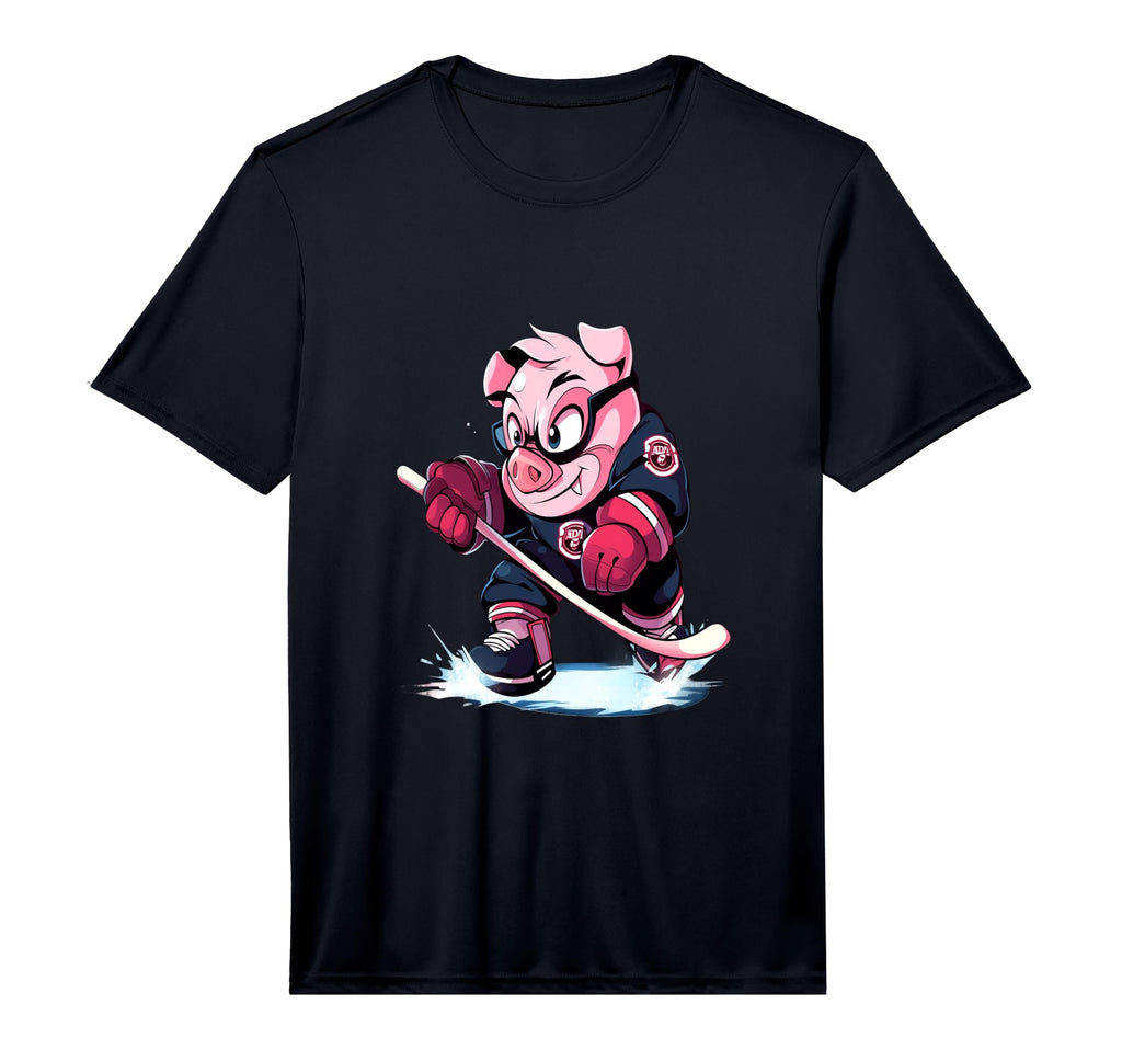 Pig Ice Hockey Player Hockey Stick T-Shirt - Unique Graphic for Adults