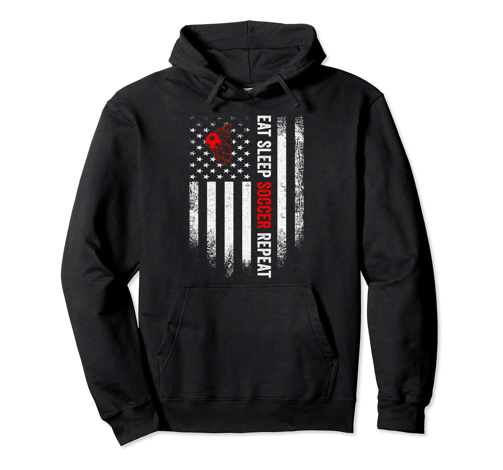 Usa American Flag Eat Sleep Soccer Repeat Hoodie - Trendy Graphic Unisex