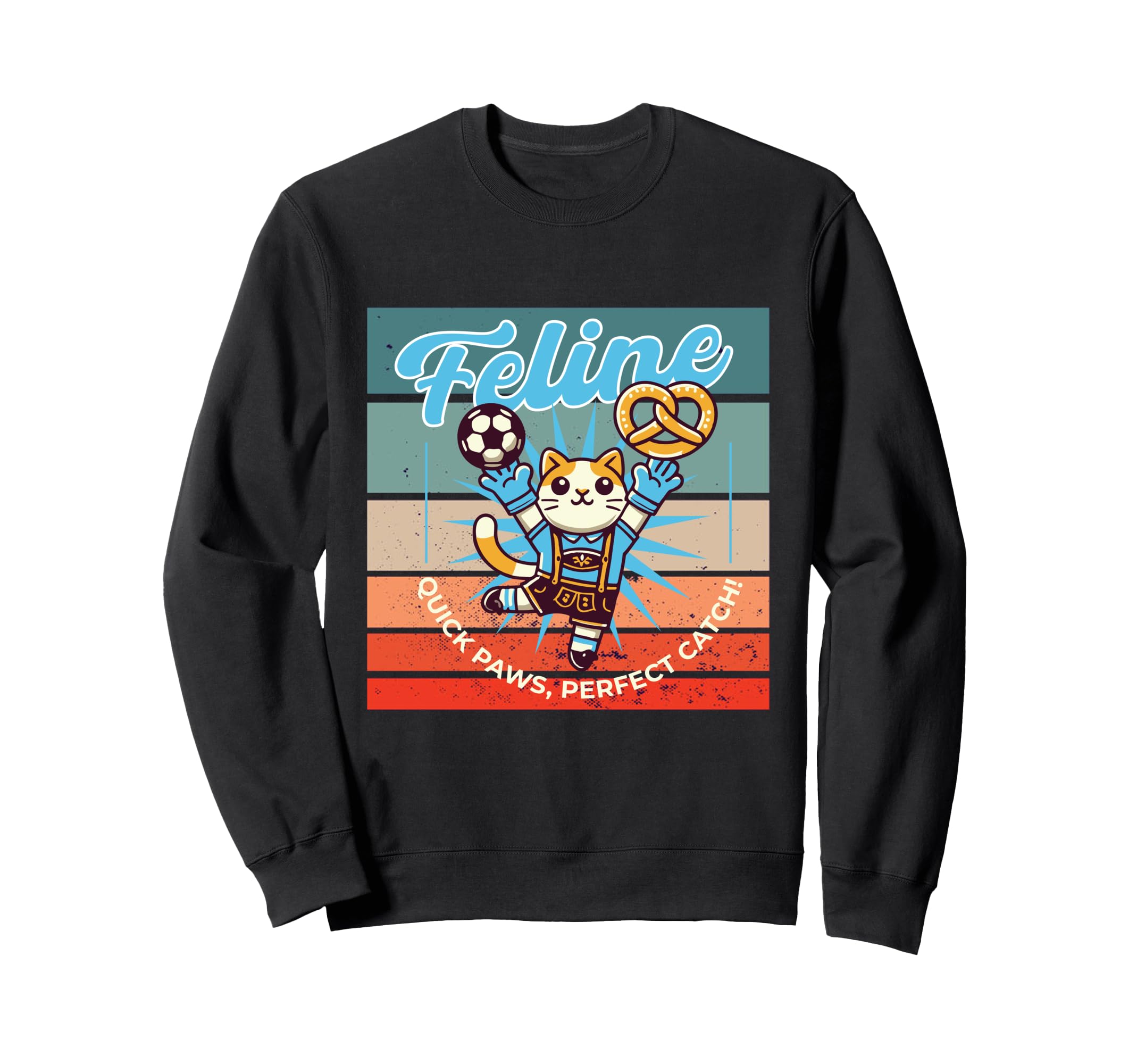 Cat Lederhosen Soccer Pretzel Paws Sweatshirt - Custom Art Print Unisex
