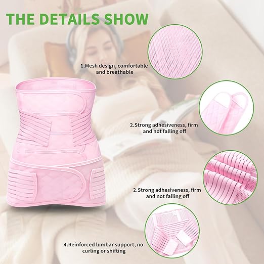 2 in 1 Postpartum Belly Band Wrap Pink, C-Section Support Belt X-Large, Post Partum Support Recovery Waist/Pelvis Belt, Hysterectomy Belly Band Binder Girdle Stomach