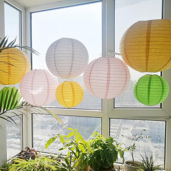 Chinese Style Paper Lanterns, Set of 12, Suitable for Party Decoration (Light Pink, 12in)