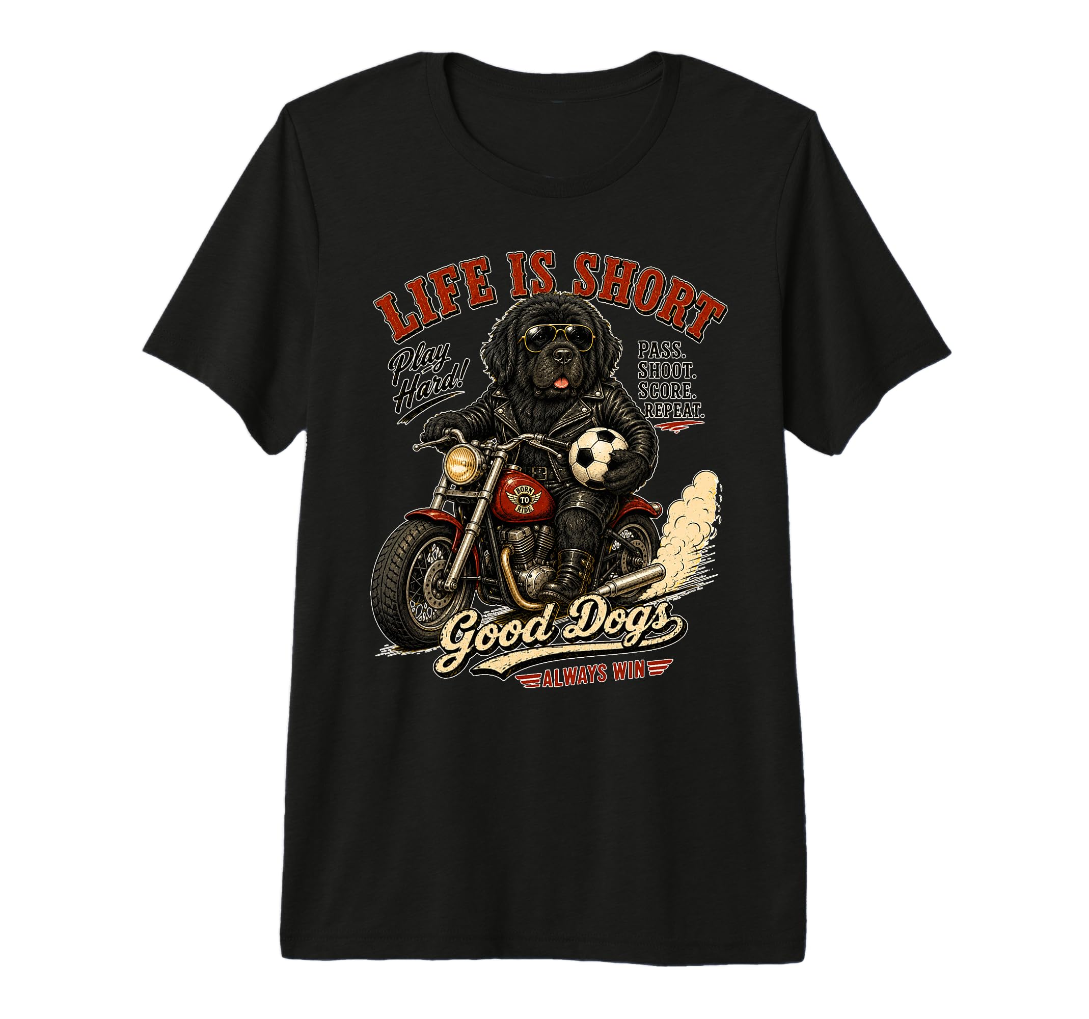 Newfoundland Motorbike Love Footbal T-Shirt - Minimalist Print for Adults