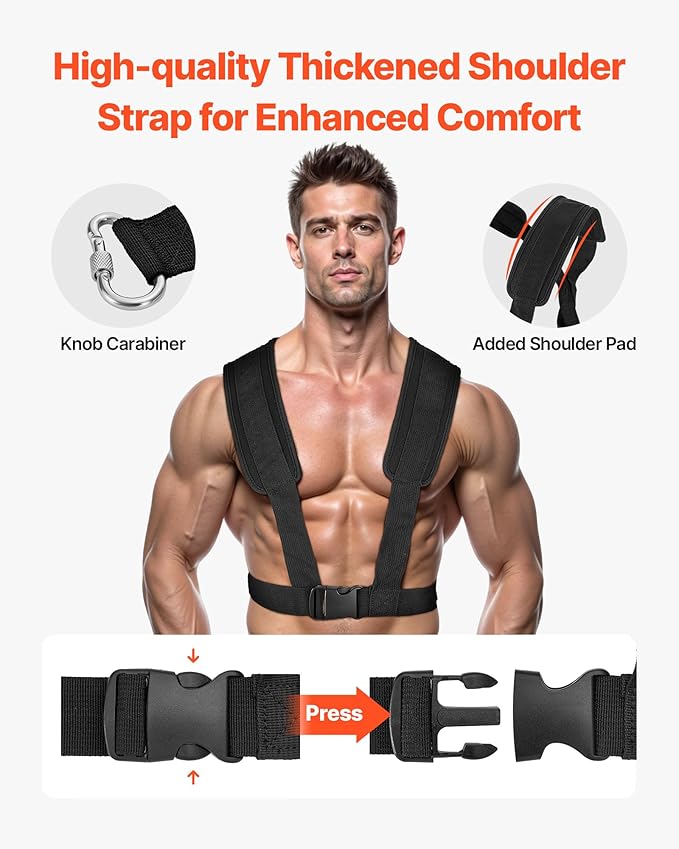 VEVOR Weight Sled, Steel Power Sled, Fitness Strength Training Sleds for Athletic Exercise Speed Improvement, Workout Fitness Equipment with Harness, Compatible with 2 in Weight Plate, Orange & Black