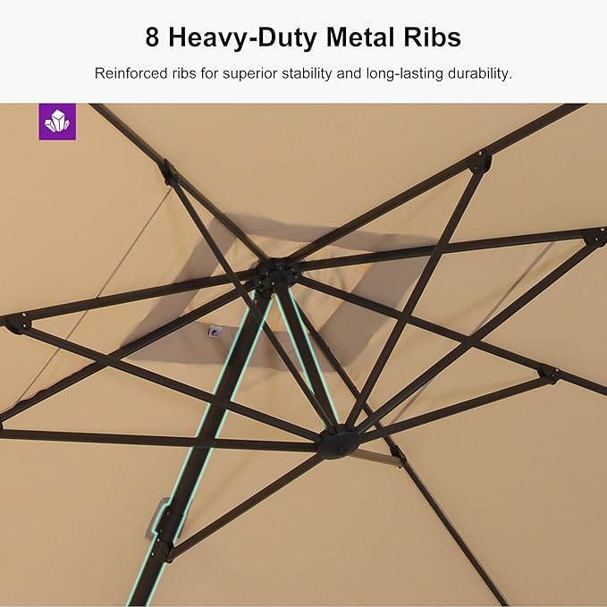 PURPLE LEAF 9' × 11.5' Patio Cantilever Umbrella with Base Outdoor Rectangle Adjustable Offset Umbrellas with 360-degree Rotation and 8 Heavy Duty Metal Ribs for Garden Deck Pool Beige