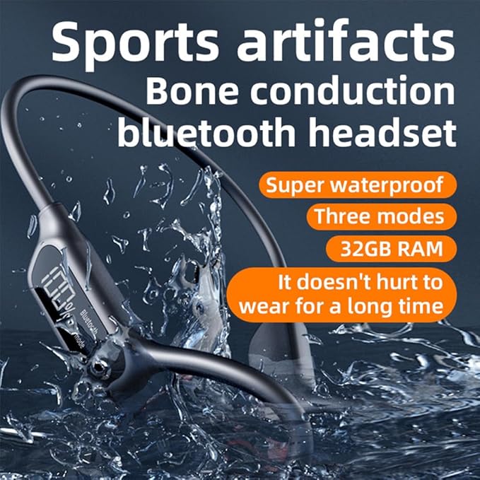 IHAO Swimming Headphones True Bone Conduction Open Ear Headset MP3 Player Built-in 32G Memory IP68 Underwater Waterproof Stereo Bluetooth Earphone for Driving Bicycling Running Skiing-X10 Black